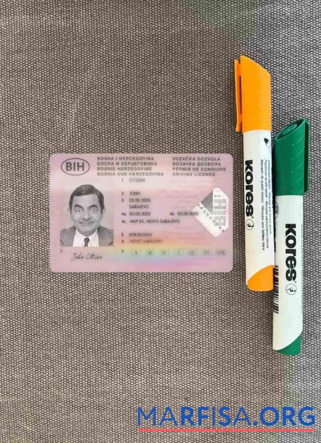 Realistic Bosnia and Herzegovina driving license photolook download for verification